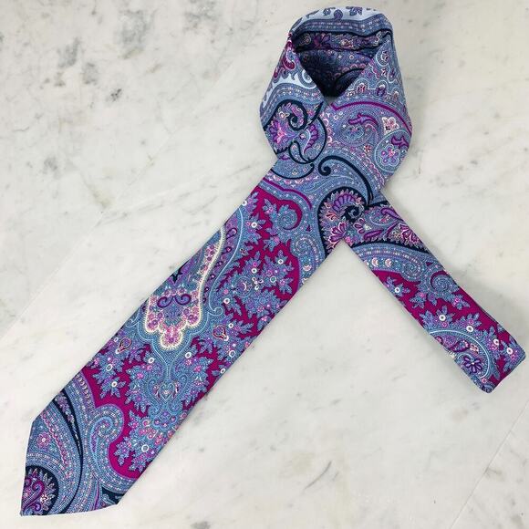 HART SCHAFFNER MARX Tie 100% Silk 58" x 3" Blue Purple Paisley Necktie Italy NWT - Picture 3 of 10